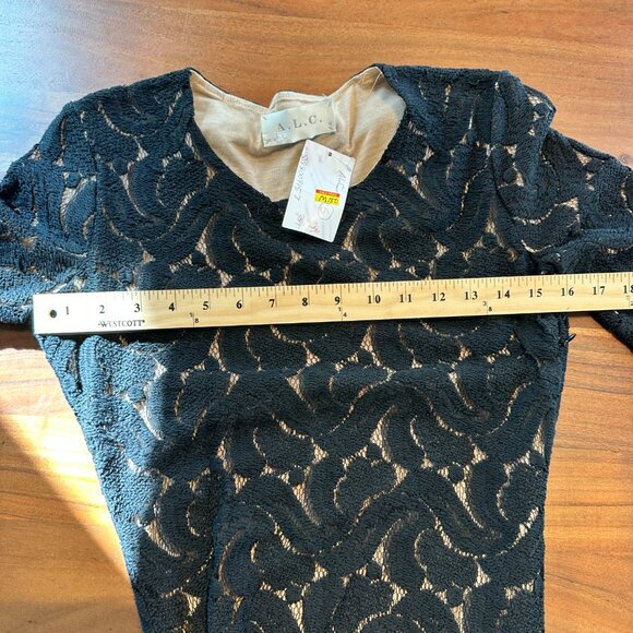 A.L.C. Scarlet Mini Dress‎ Long-Sleeve Black Lace Nude Lining Ruched Side W S - Picture 7 of 12